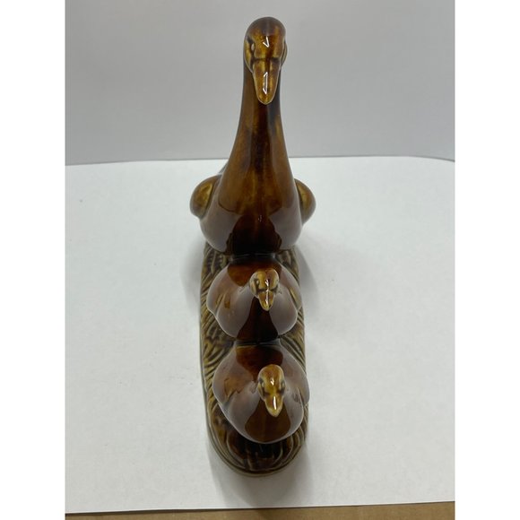 Brown Drip Glaze Goose And Goslings Figurine - Picture 3 of 7